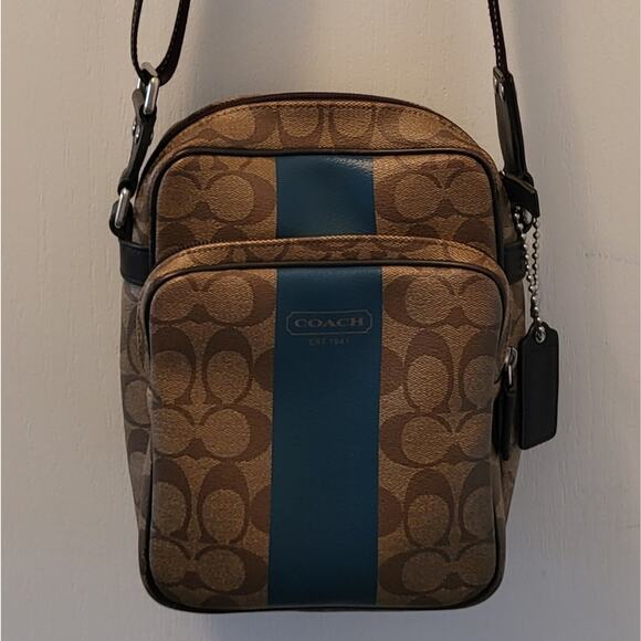 Y2K Coach Hertiage Signature Blue Stripe Messenger Bag EUC - Picture 15 of 16